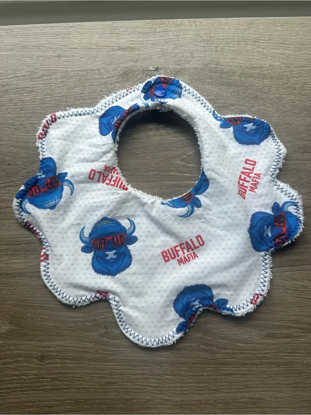 Buffalo Mafia Baby Bib - White with Blue Buffalo Print